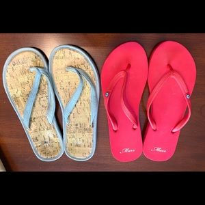 Bundle of two flip flop sandals Mavi Jeans red & Oysho blue cotton Eur 38-39 US8